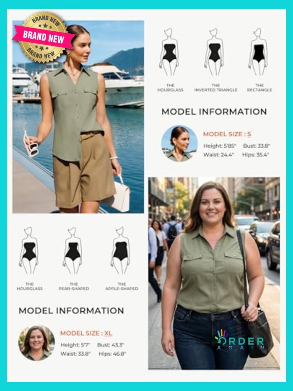 Sleeveless Button Down Blouse V-Neck Chic Minimal Business Casual Office Wear - Picture 4 of 7